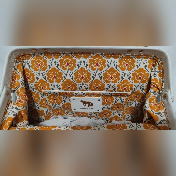 Emma Fox Newport Frame Off White and Beige Leather Satchel Crossbody - NWT - Picture 11 of 14